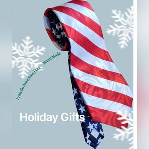 Fratello American Flag Necktie 56" Mens Handmade Poly Stars & Stripes EUC